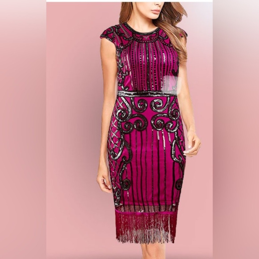 Elegant Sequin Embellished Midi Dress - Purple